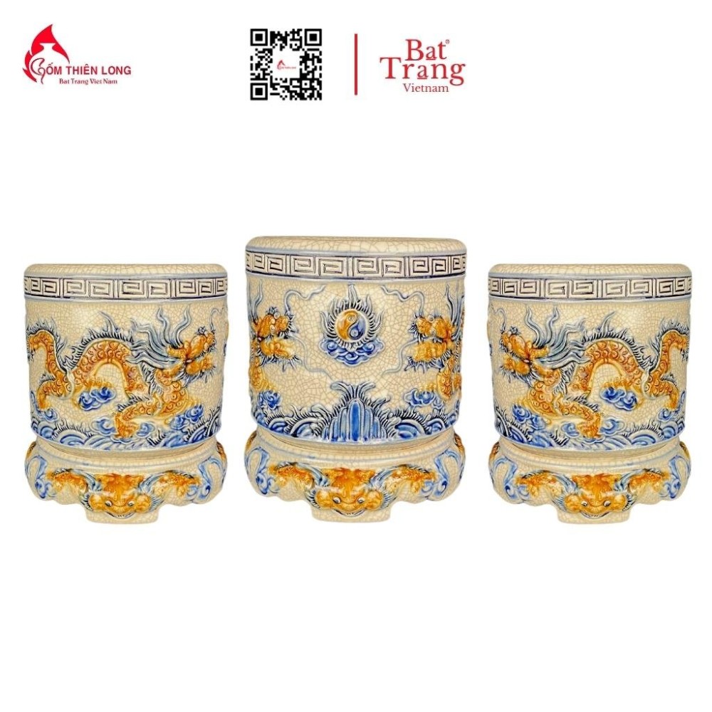 Bộ Đồ Thờ Bát Tràng Men Rạn Đắp Nổi 236996