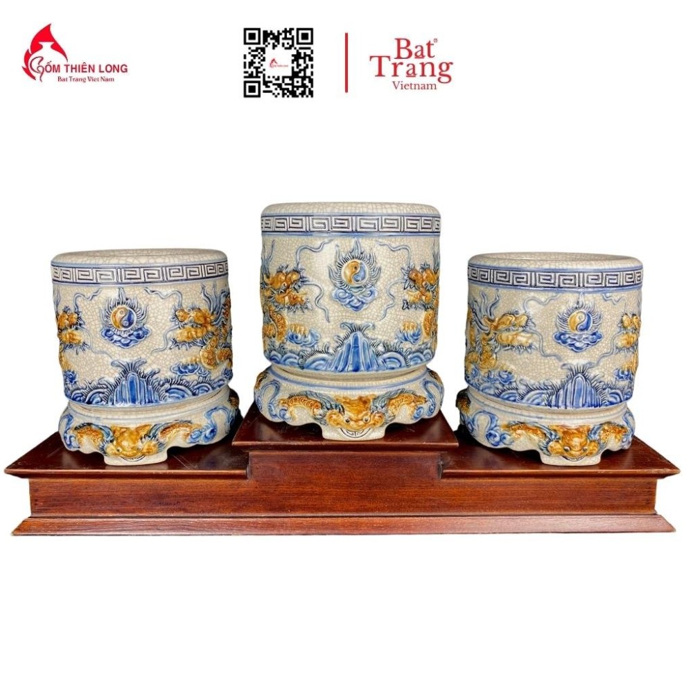 Bộ Đồ Thờ Bát Tràng Men Rạn Đắp Nổi 236996