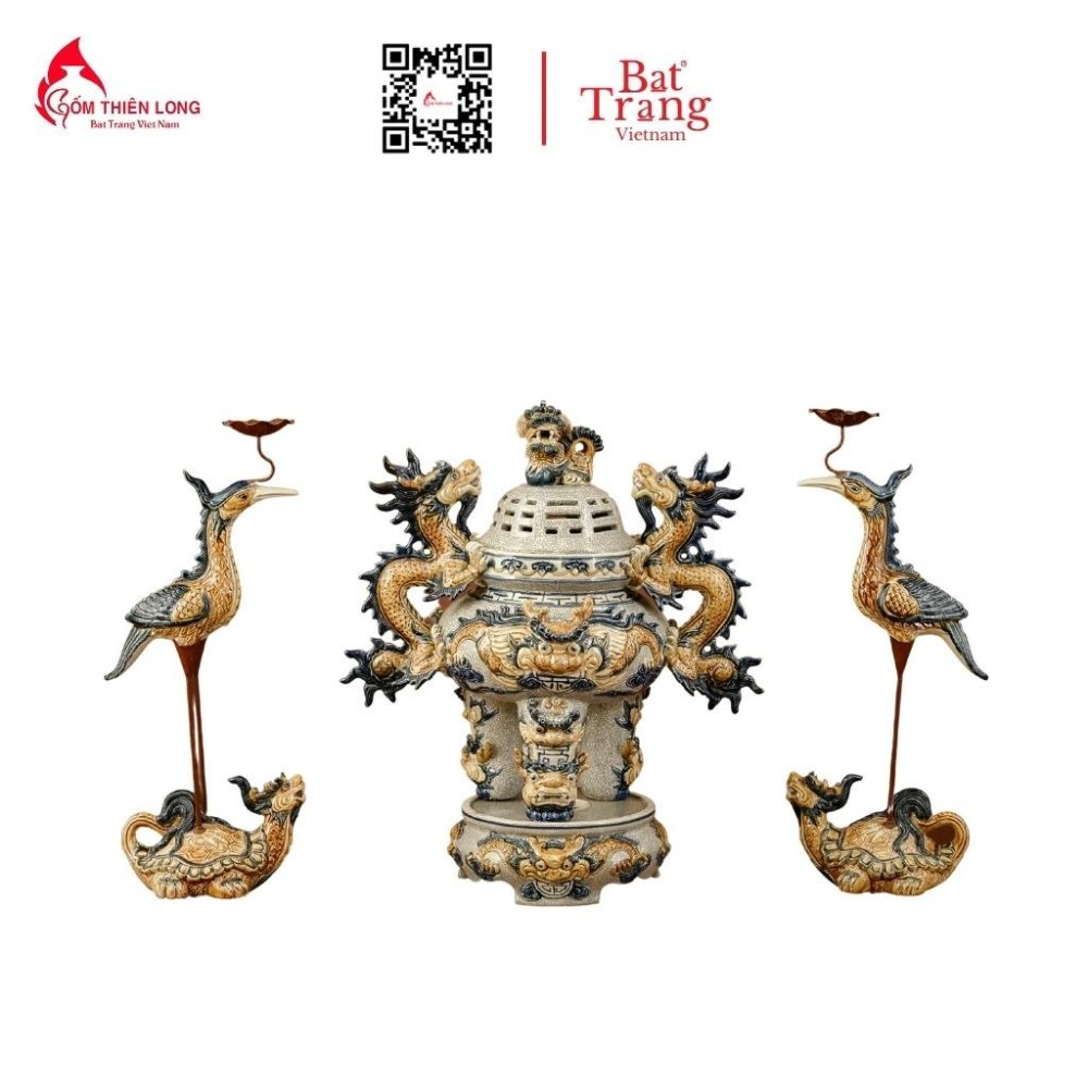 Bộ Đồ Thờ Bát Tràng Men Rạn Đắp Nổi 236996