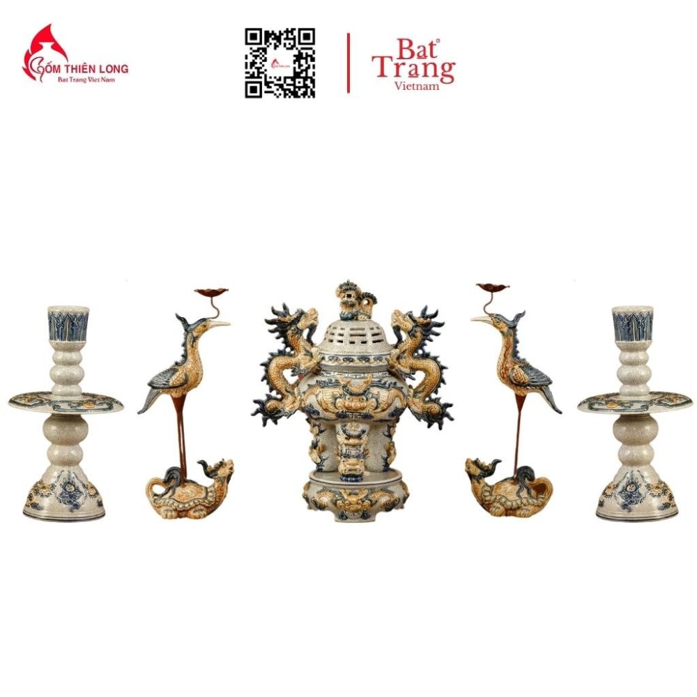 Bộ Đồ Thờ Bát Tràng Men Rạn Đắp Nổi 236996