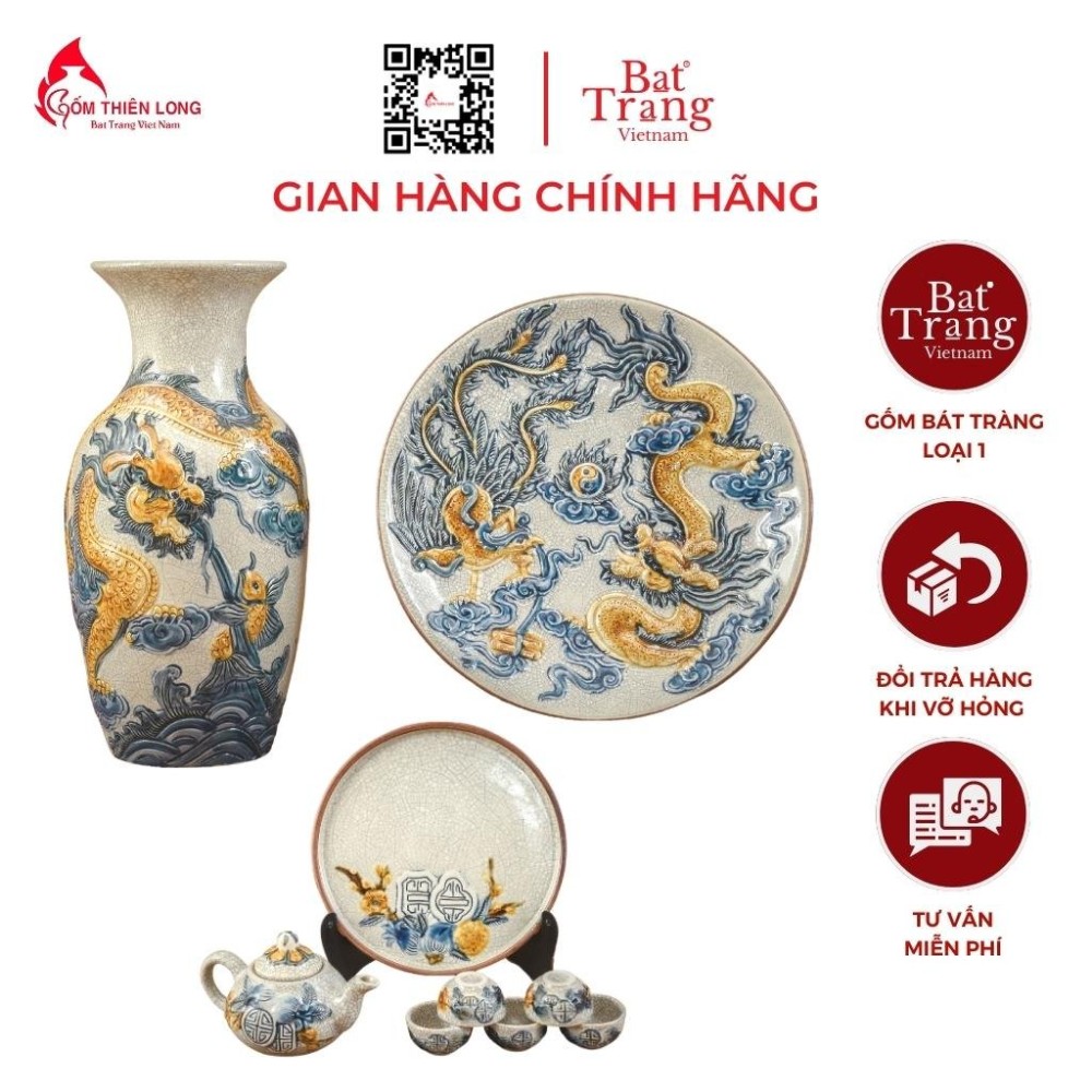 Bộ Đồ Thờ Bát Tràng Men Rạn Đắp Nổi 236996