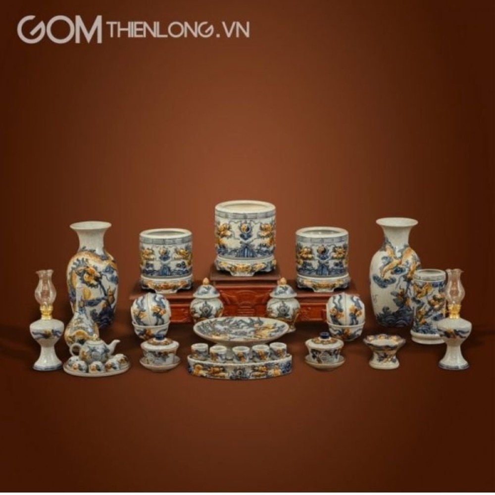 Bộ Đồ Thờ Bát Tràng Men Rạn Đắp Nổi 236996