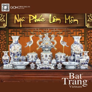 Bộ Đồ Thờ Bát Tràng Vẽ Vàng 24k Men Lam 236999