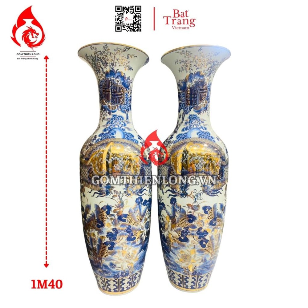 Lộc Bình Bát Tràng Vẽ Vàng Phúc Đức 230120