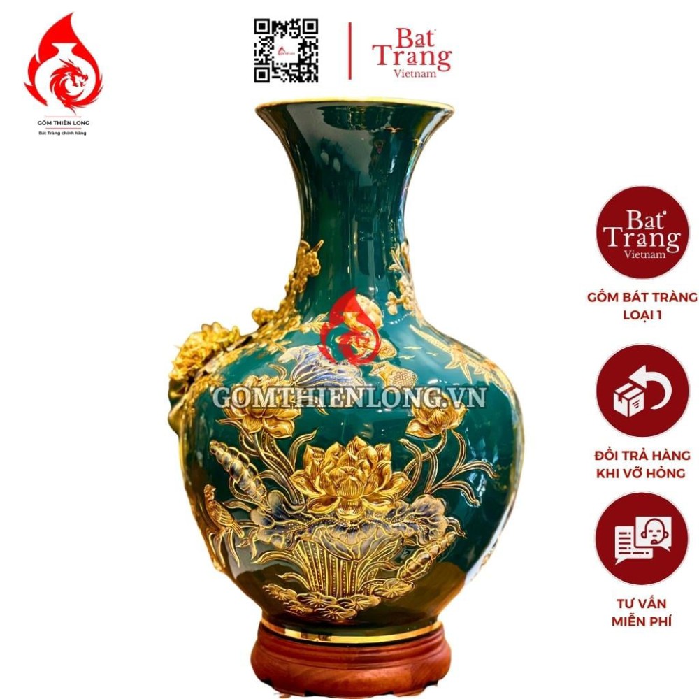 Bình Củ Tỏi Bát Tràng Màu Xanh Lục Bảo Công Hoa Phú Quý 231179