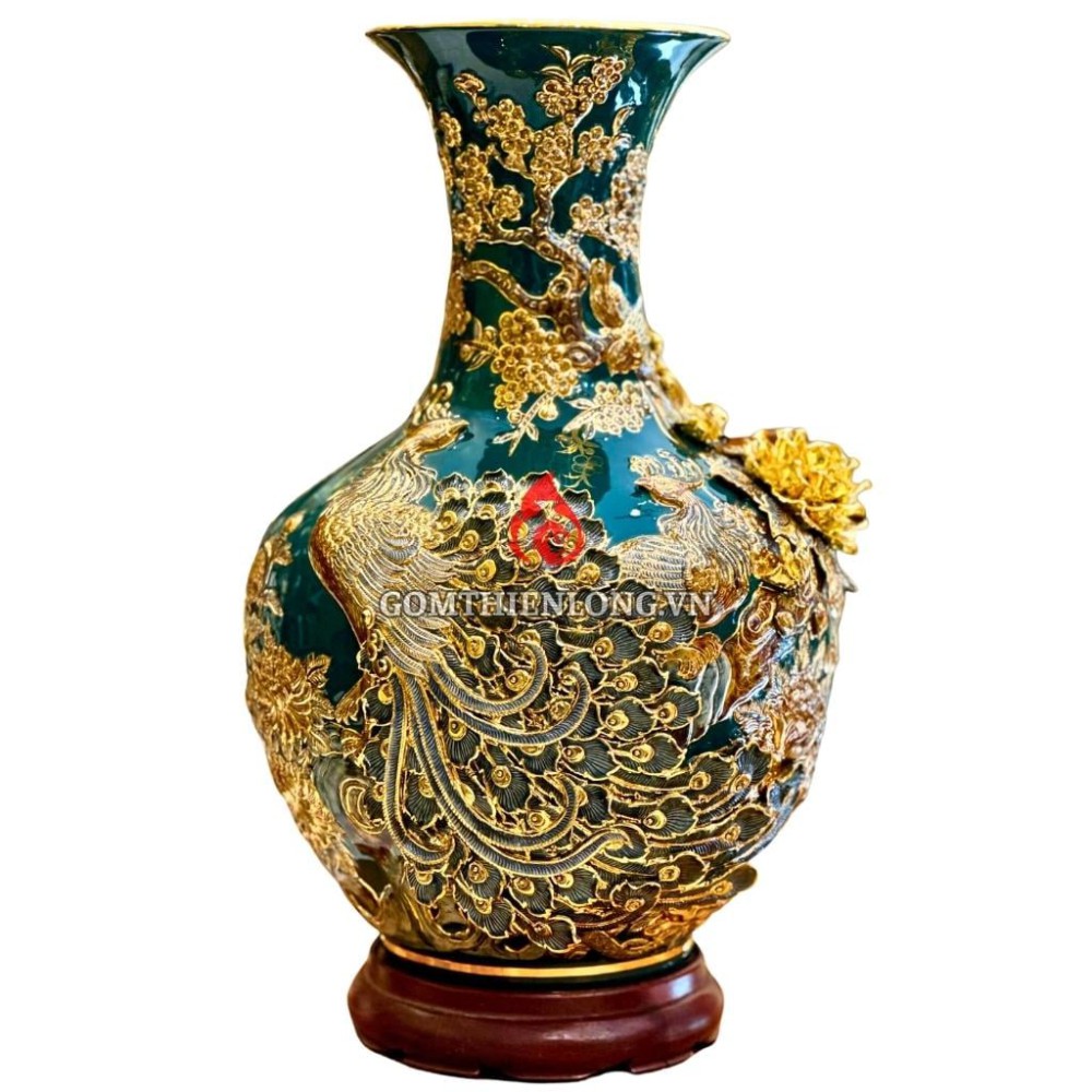 Bình Củ Tỏi Bát Tràng Màu Xanh Lục Bảo Công Hoa Phú Quý 231179