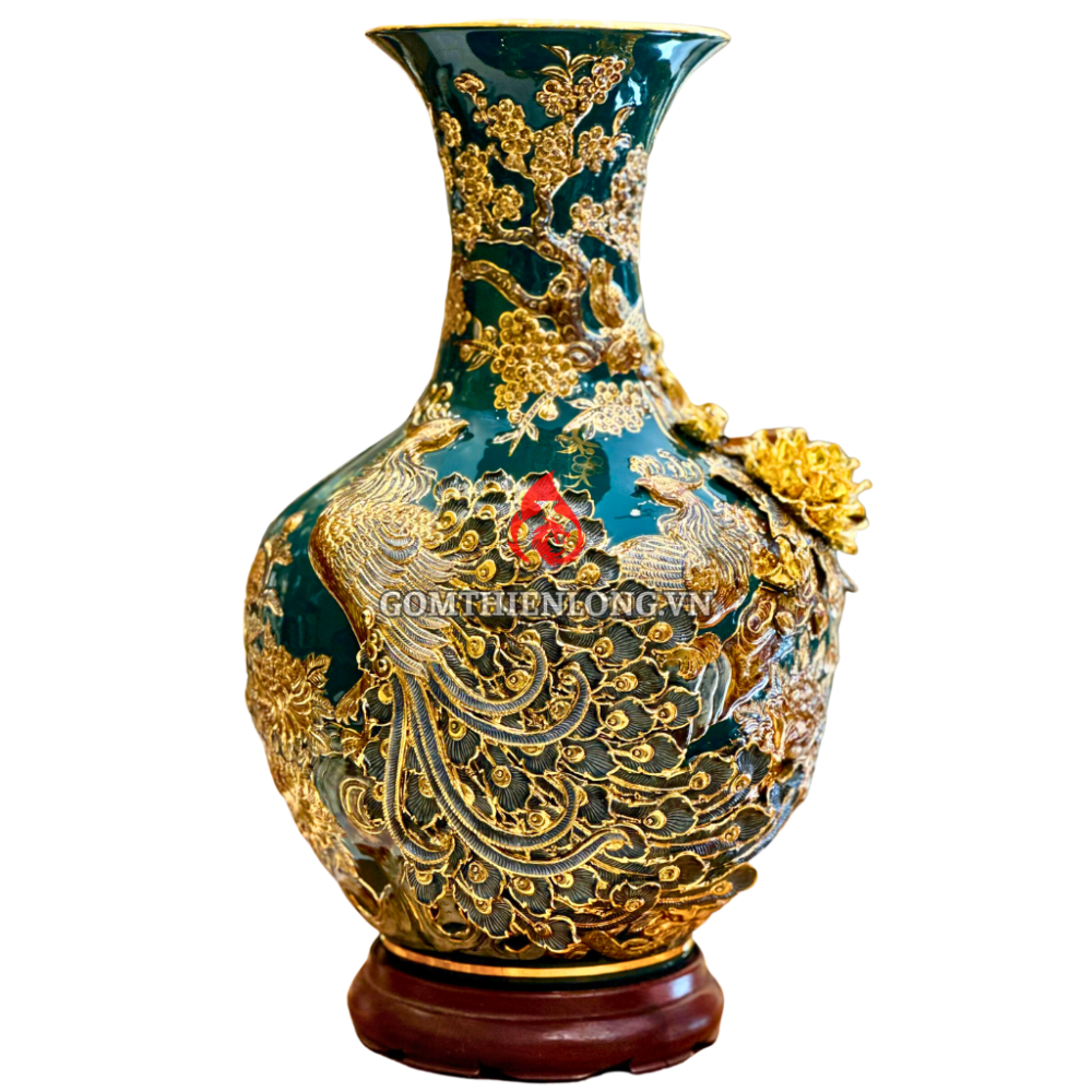 Bình Củ Tỏi Bát Tràng Màu Xanh Lục Bảo Công Hoa Phú Quý 231179