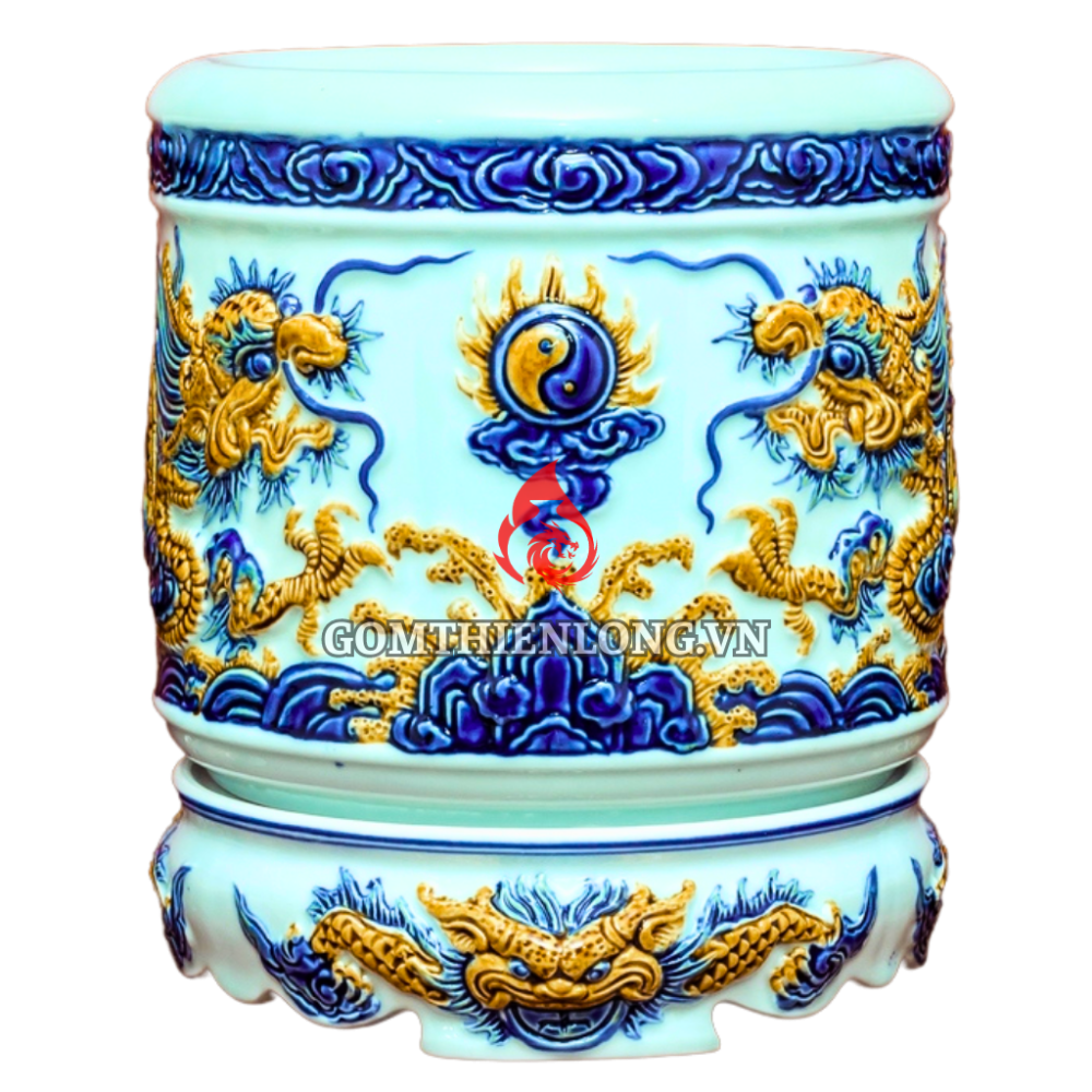 Bát Hương Bát Tràng Men Ngọc Đắp Nổi 040723