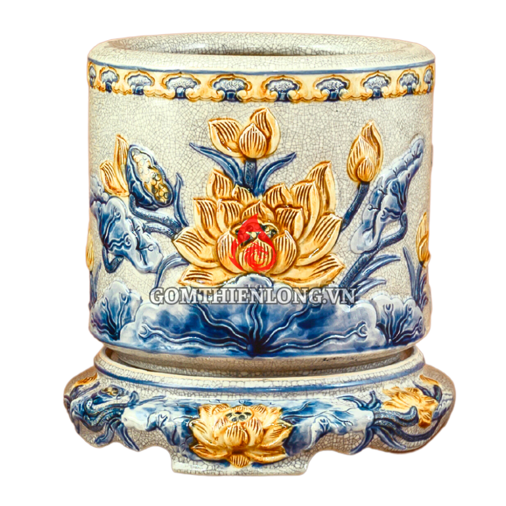 Bát Hương Men Rạn Đắp Nổi Hoa Sen 236638