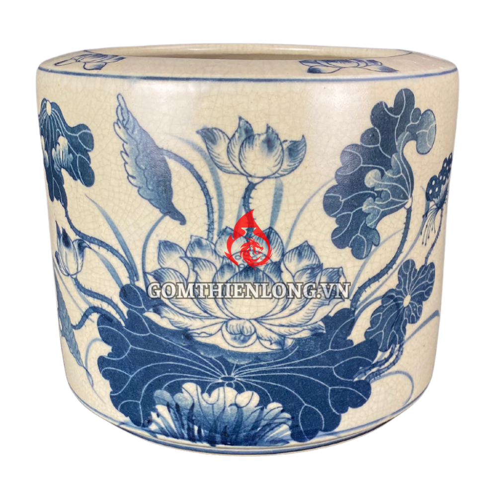 Bát Hương Men Rạn Vẽ Sen S060723