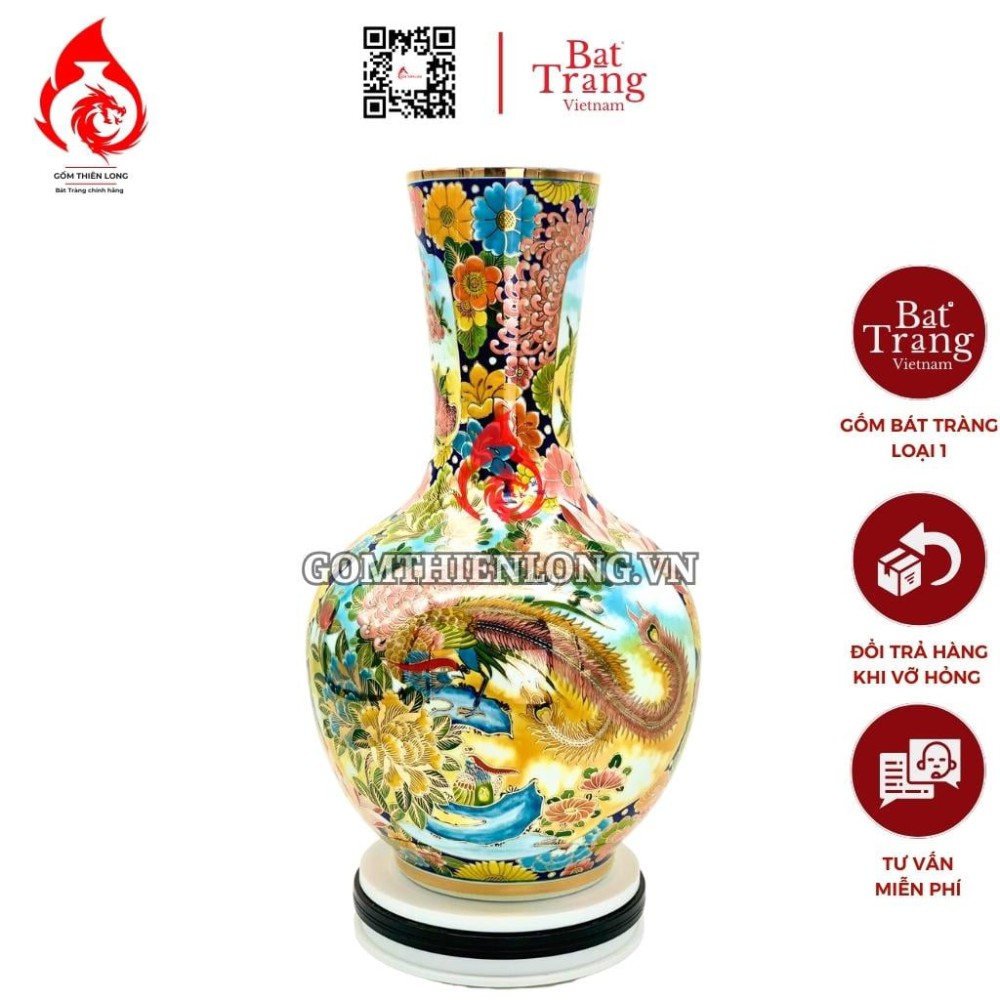 Bình Củ Tỏi Bát Tràng Song Phụng - Kim Kê Đại Cát Vẽ Vàng 231190