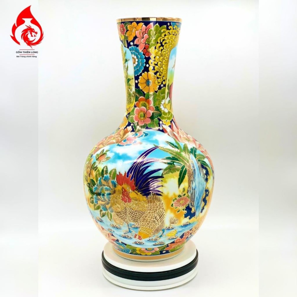 Bình Củ Tỏi Bát Tràng Song Phụng - Kim Kê Đại Cát Vẽ Vàng 231190