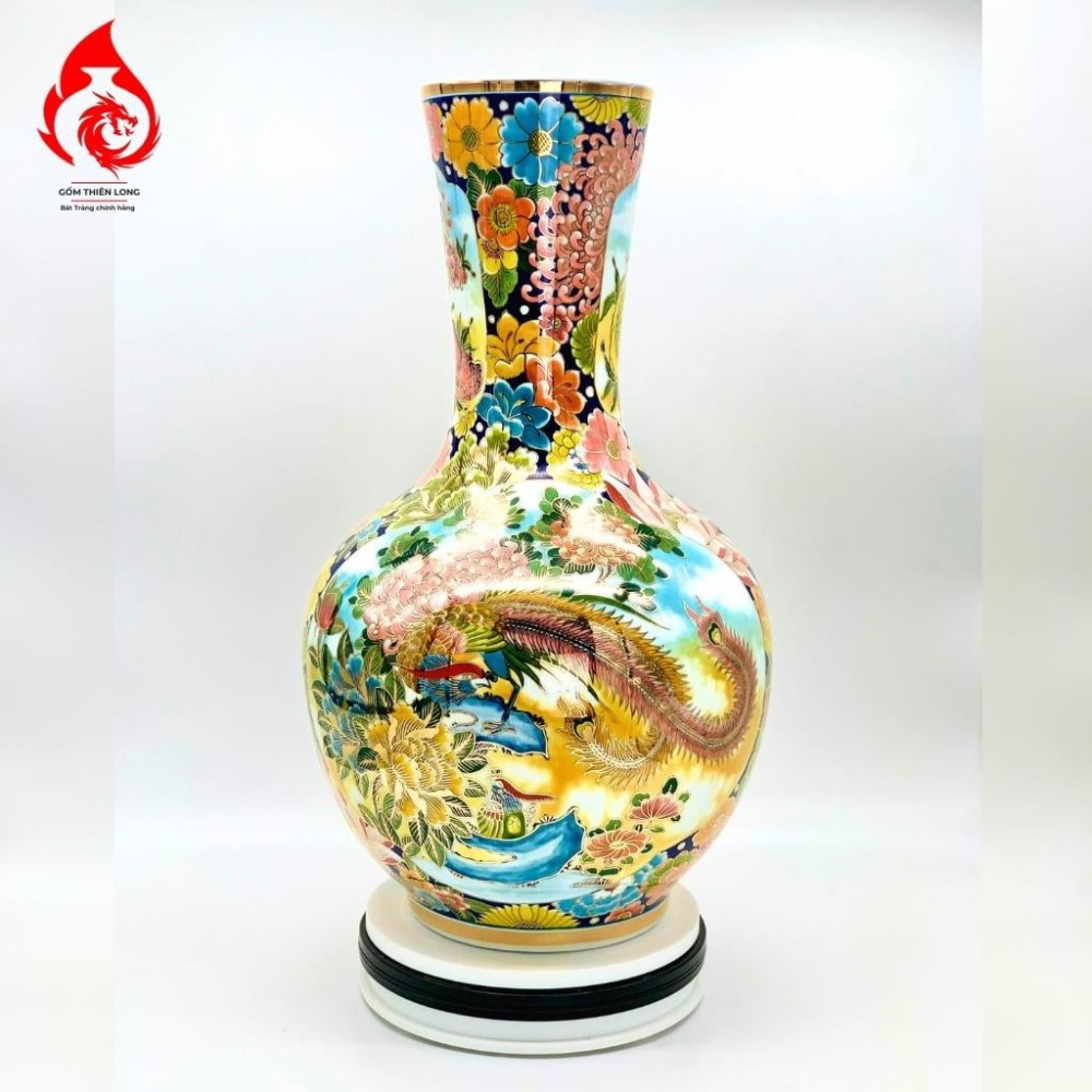 Bình Củ Tỏi Bát Tràng Song Phụng - Kim Kê Đại Cát Vẽ Vàng 231190
