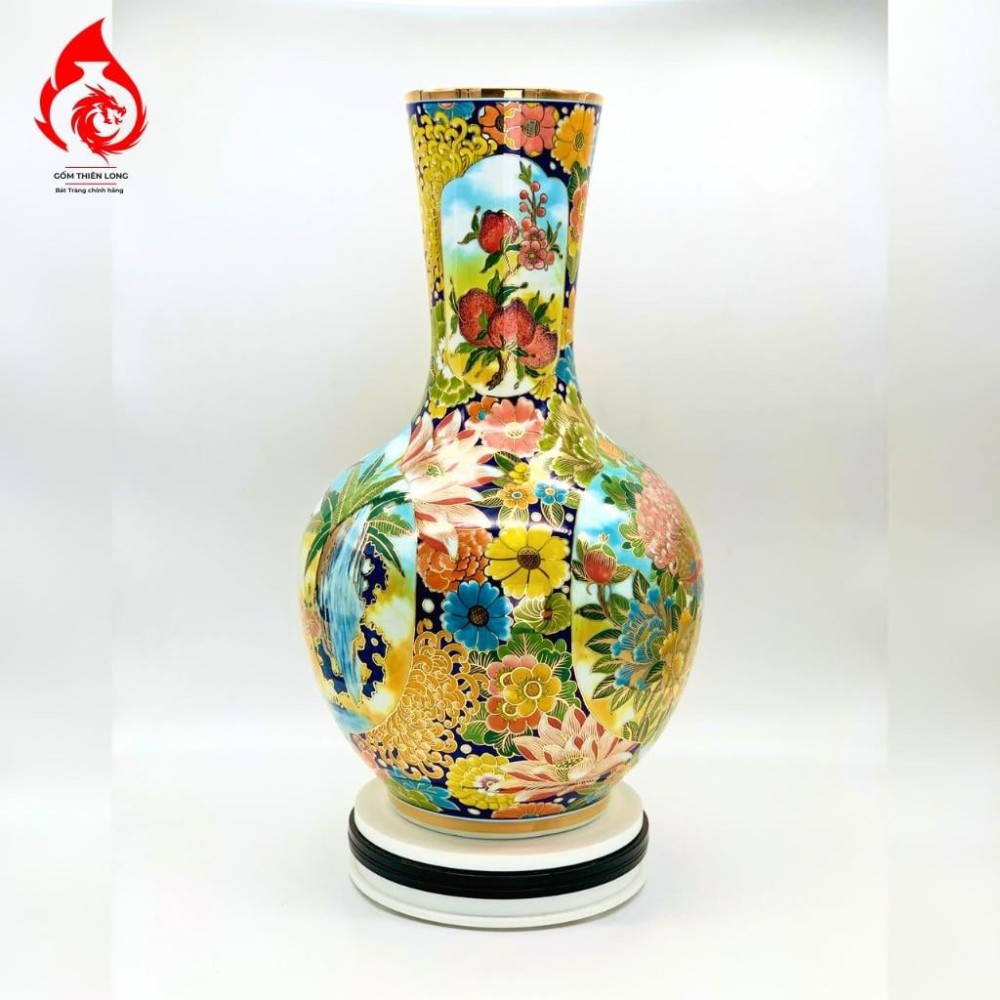 Bình Củ Tỏi Bát Tràng Song Phụng - Kim Kê Đại Cát Vẽ Vàng 231190