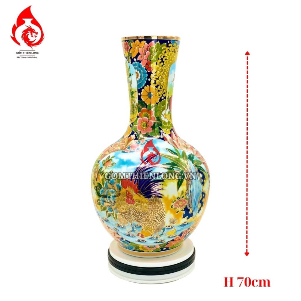 Bình Củ Tỏi Bát Tràng Song Phụng - Kim Kê Đại Cát Vẽ Vàng 231190