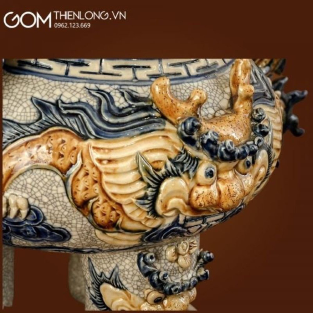 Bộ Đỉnh Hạc Ngũ Sự Men Rạn Đắp Nổi Rồng 236684