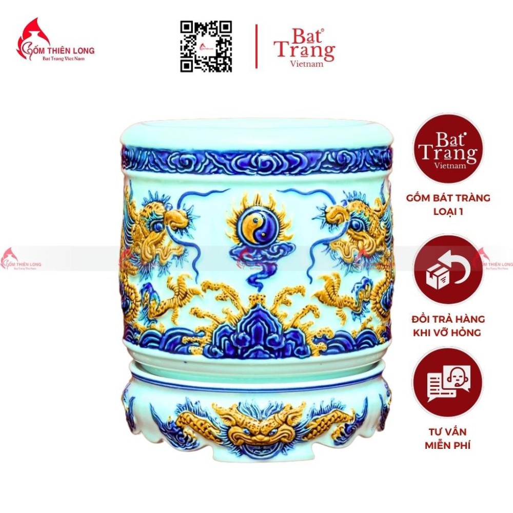 Đế Bát Hương Men Ngọc Đắp Nổi 230817