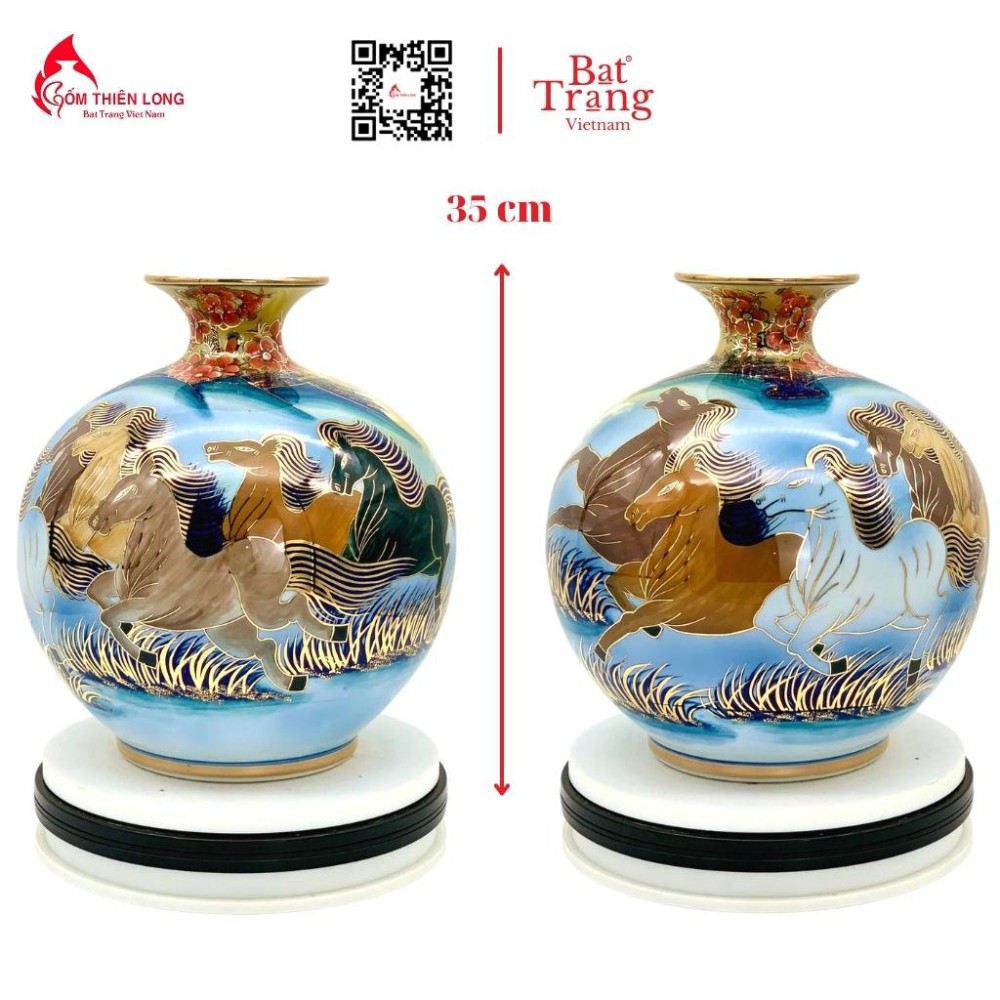 Bình Hút Lộc Mã Đáo Thành Công Vẽ Vàng 3D Nền Xanh HLCA007