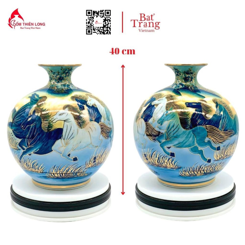 Bình Hút Lộc Mã Đáo Thành Công Vẽ Vàng Men Lam HLCA008