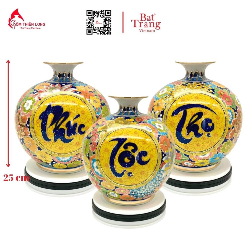 Bình Hút Lộc Phúc Lộc Thọ Vẽ Vàng Nền Vàng HLCA011