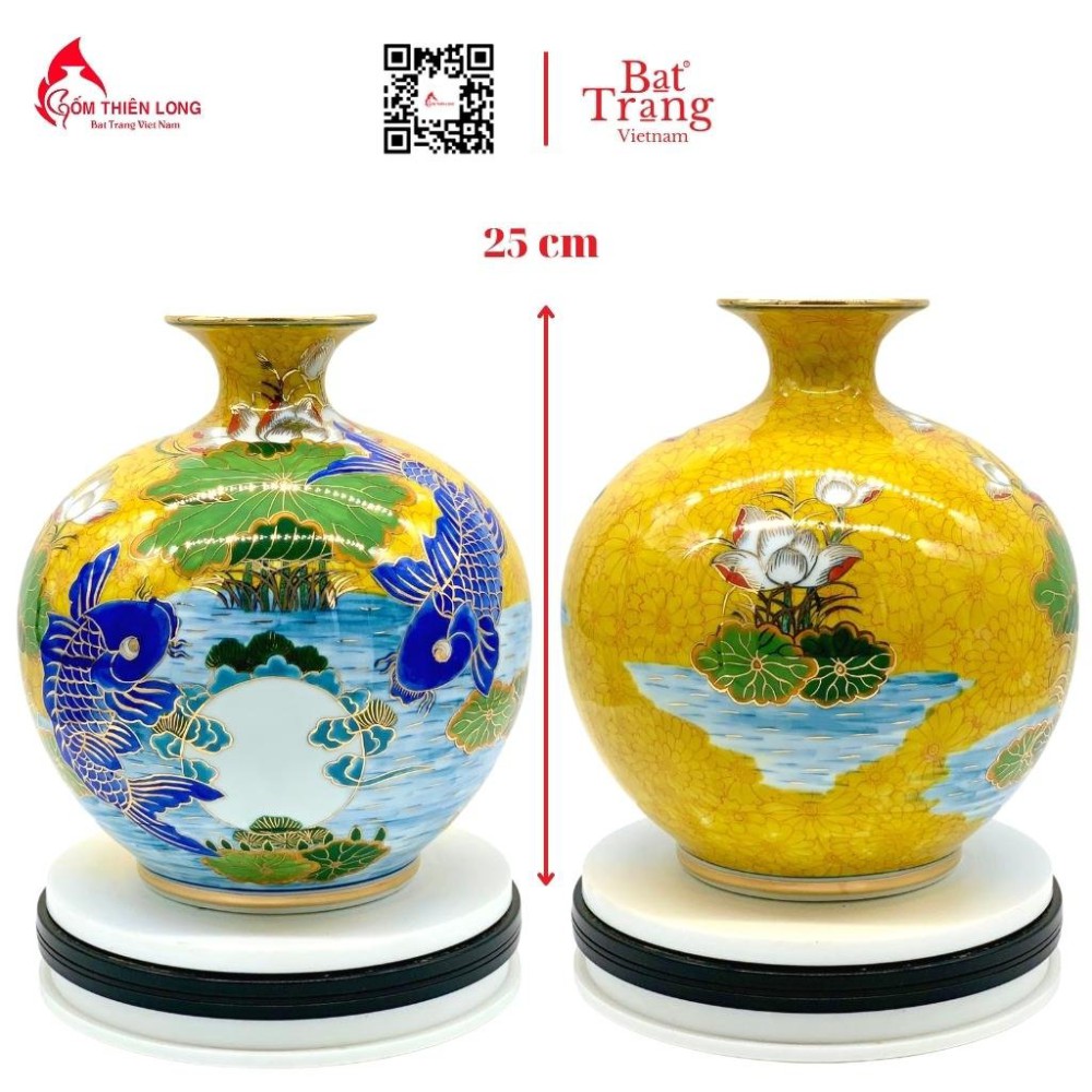 Bình Hút Lộc Lý Ngư Vọng Nguyệt Vẽ Vàng HLCA015