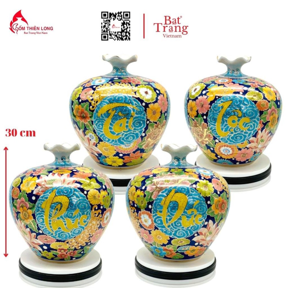 Bình Hút Lộc Phúc Đức Tài Lộc Vẽ Vàng Miệng Lượn HLCA016