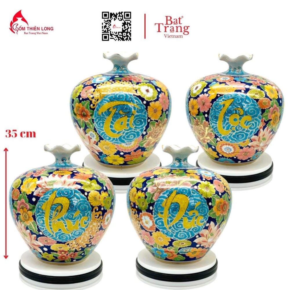 Bình Hút Lộc Phúc Đức Tài Lộc Vẽ Vàng Miệng Lượn HLCA016