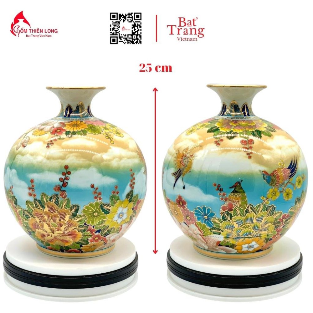 Bình Hút Lộc Chim Hoa Vẽ Vàng 3D HLCA020