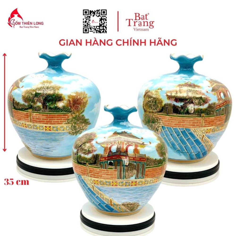 Bình Hút Lộc Miệng Lượn Khuê Văn Các Vẽ Vàng 3D HLCA021