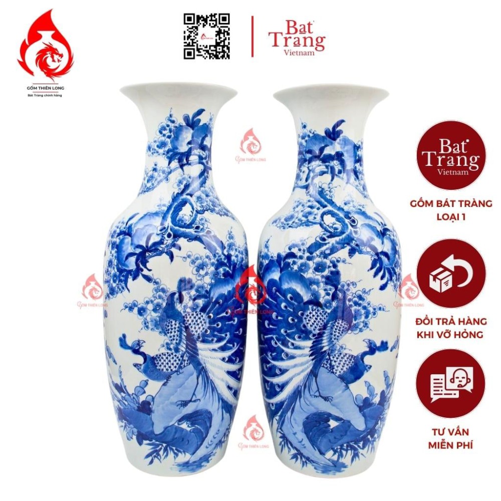 Lộc Bình Bát Tràng Men Lam Công Danh Phú Quý 230948