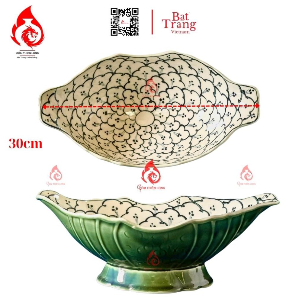 Bát Đựng Gà Cúng Xanh Rêu Vẽ Liên Hoa 230923