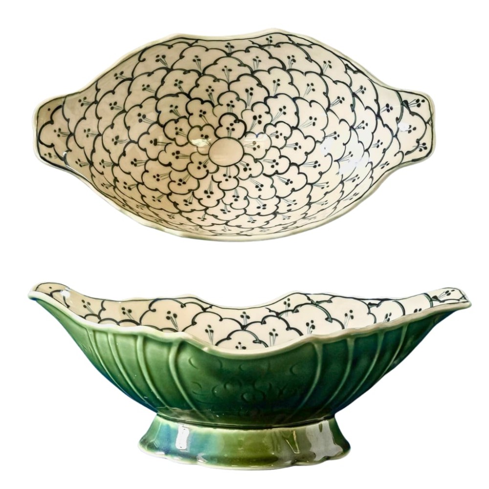 Bát Đựng Gà Cúng Xanh Rêu Vẽ Liên Hoa 230923