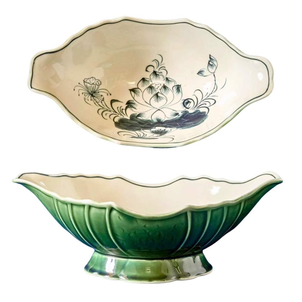 Bát Đựng Gà Cúng Xanh Rêu Vẽ Sen 230920