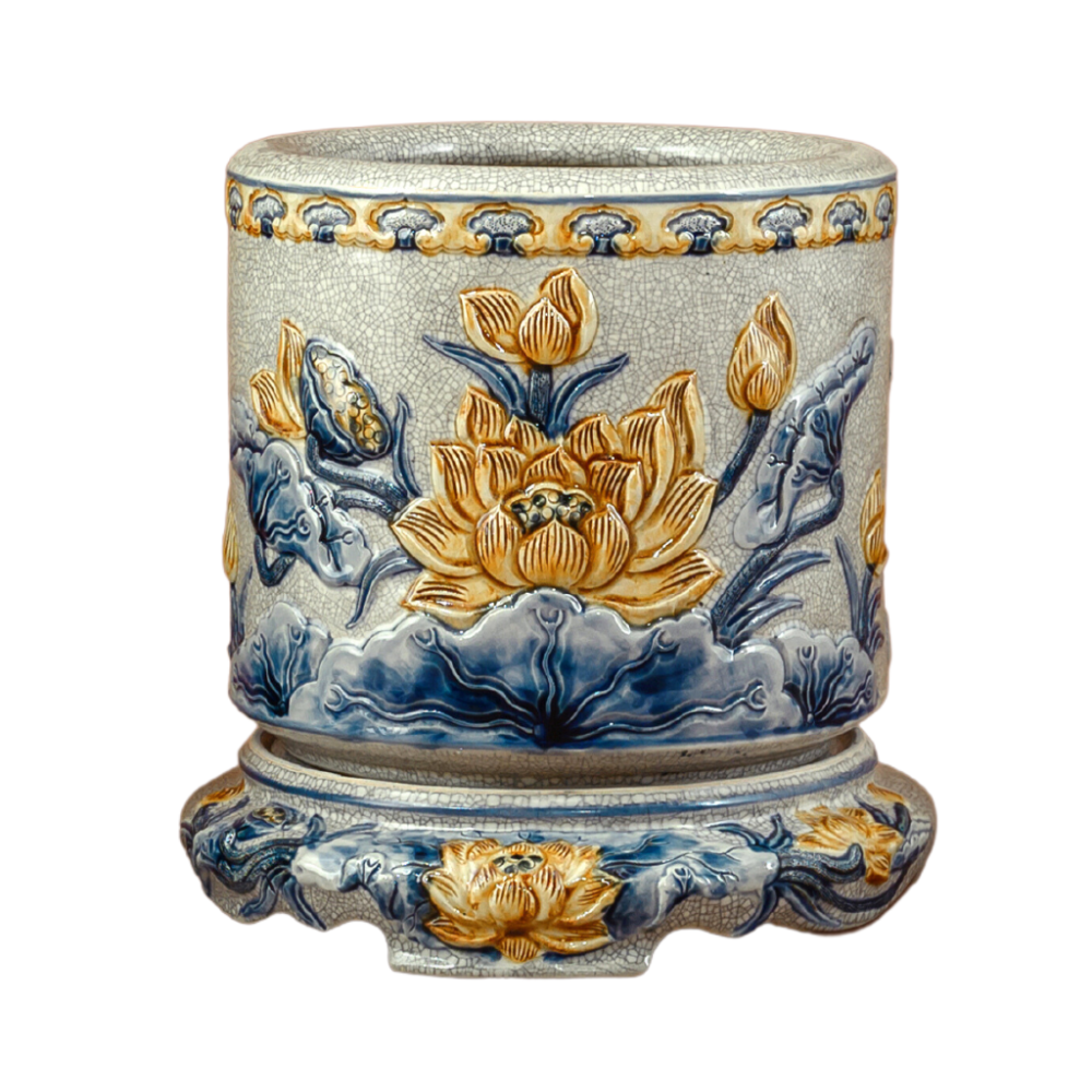 Bát Hương Men Rạn Đắp Nổi Hoa Sen 236638