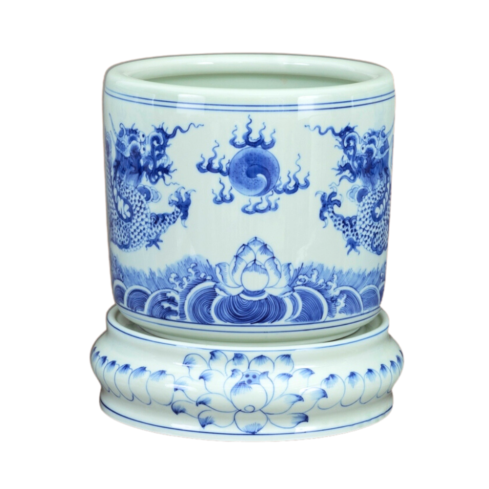 Bát Hương Men Lam Vẽ Sen Rồng 170723