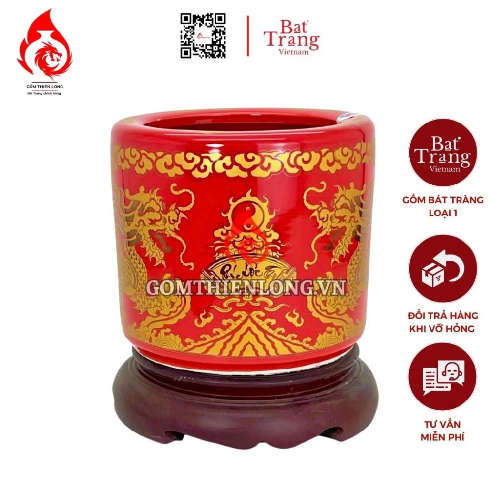 Bát Hương Màu Đỏ In Rồng 231022
