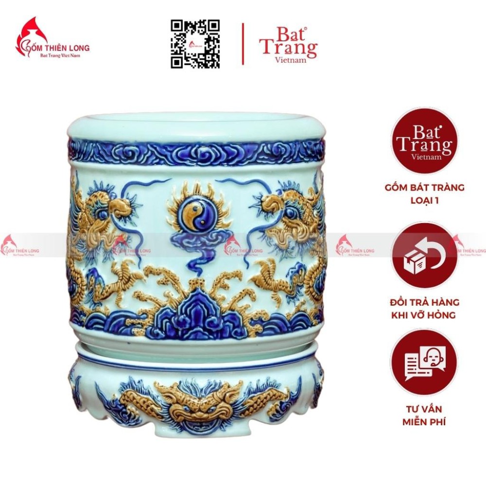 Bát Hương Bát Tràng Men Ngọc Đắp Nổi 040723