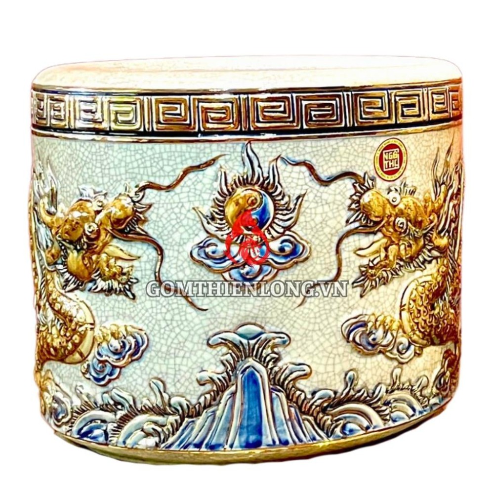 Bát Hương Vẽ Vàng Men Rạn Đắp Nổi Rồng 231007