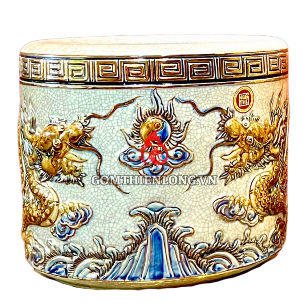 Bát Hương Vẽ Vàng Men Rạn Đắp Nổi Rồng 231007