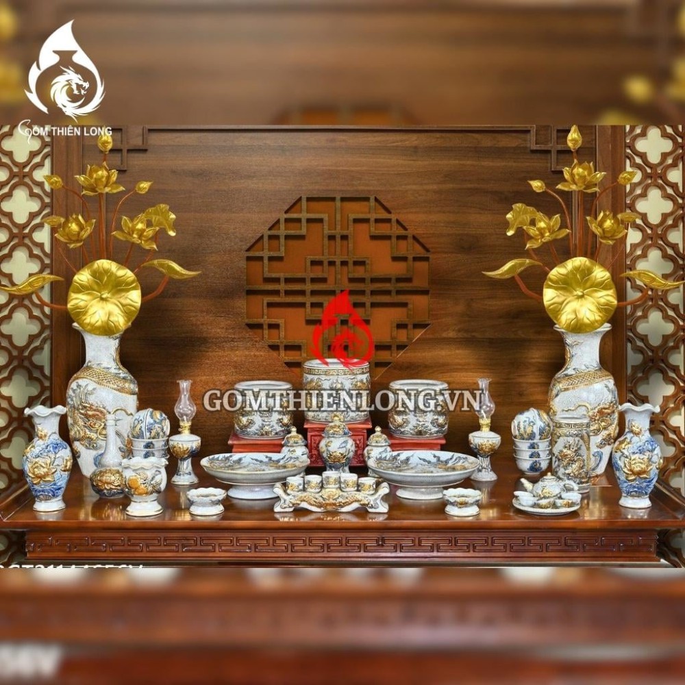 Bát Hương Vẽ Vàng Men Rạn Đắp Nổi Rồng 231013