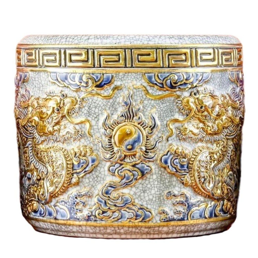 Bát Hương Vẽ Vàng Men Rạn Đắp Nổi Rồng 231013