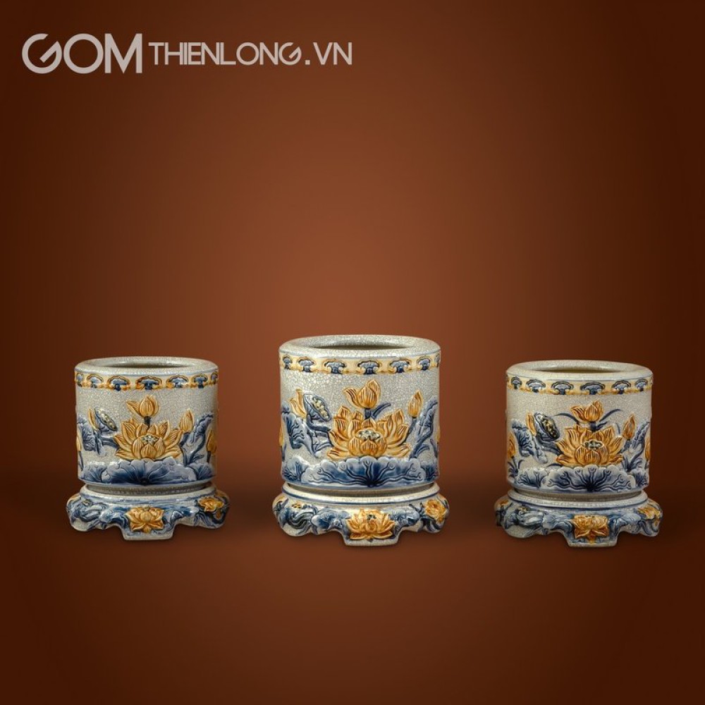 Bát Hương Men Rạn Đắp Nổi Hoa Sen 236638