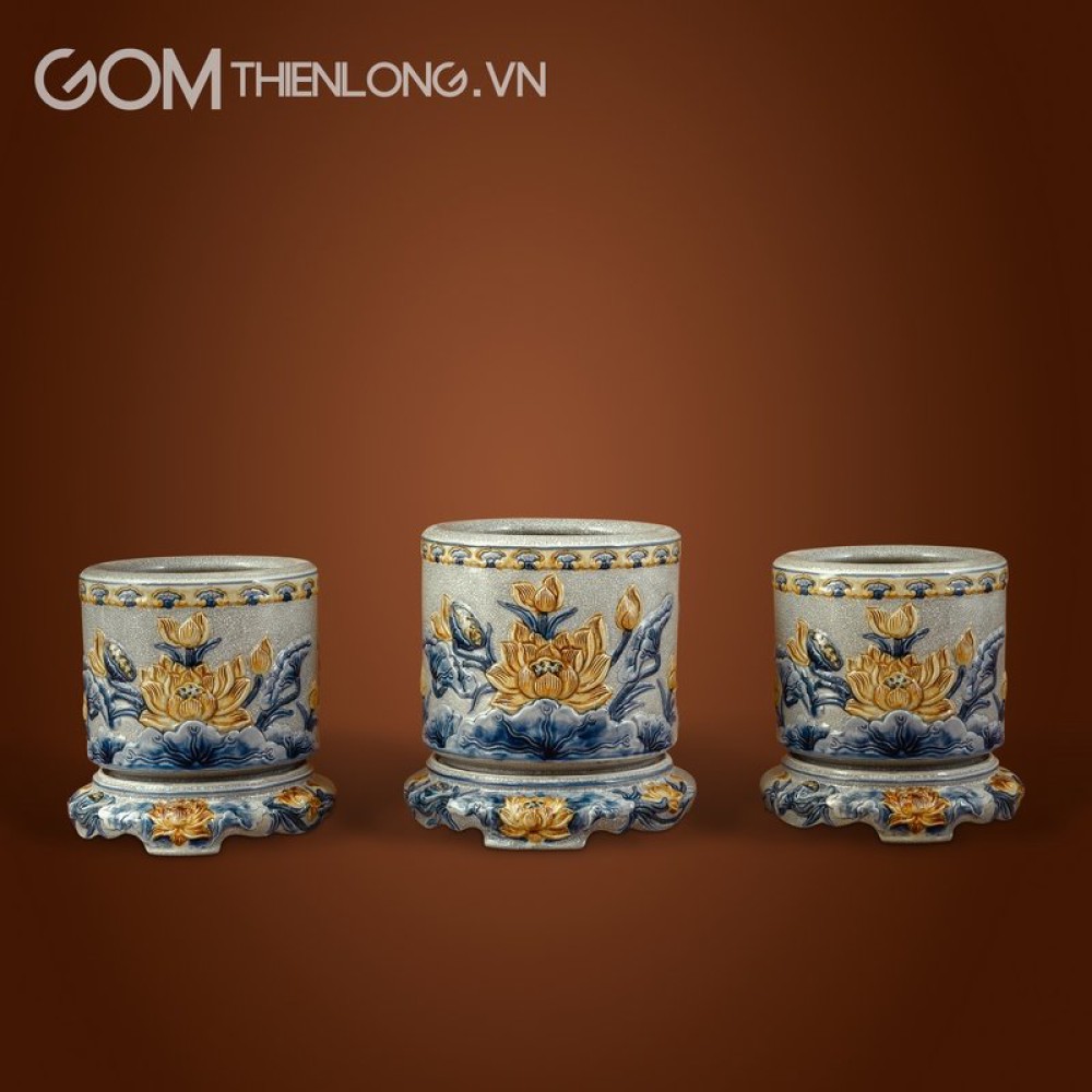 Bát Hương Men Rạn Đắp Nổi Hoa Sen 236638