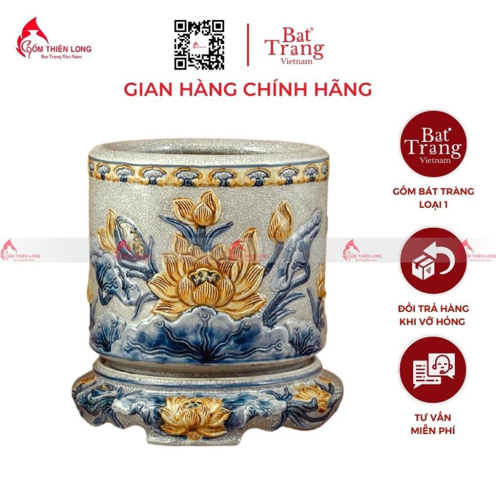 Bát Hương Men Rạn Đắp Nổi Hoa Sen 236638