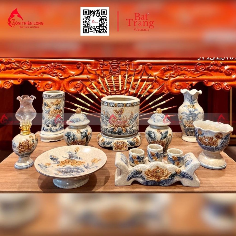 Bát Hương Men Rạn Đắp Nổi Hoa Sen 236638