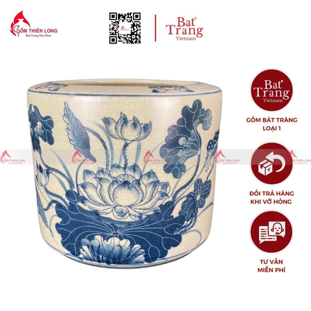 Bát Hương Men Rạn Vẽ Sen S060723