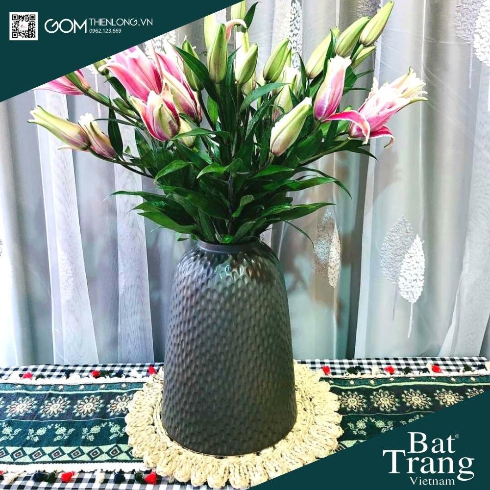 Bình Cắm Hoa Nghệ Thuật Dáng Chuông Nâu Đen Gốm 226100