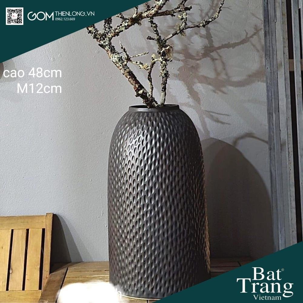 Bình Cắm Hoa Nghệ Thuật Dáng Chuông Nâu Đen Gốm 226100