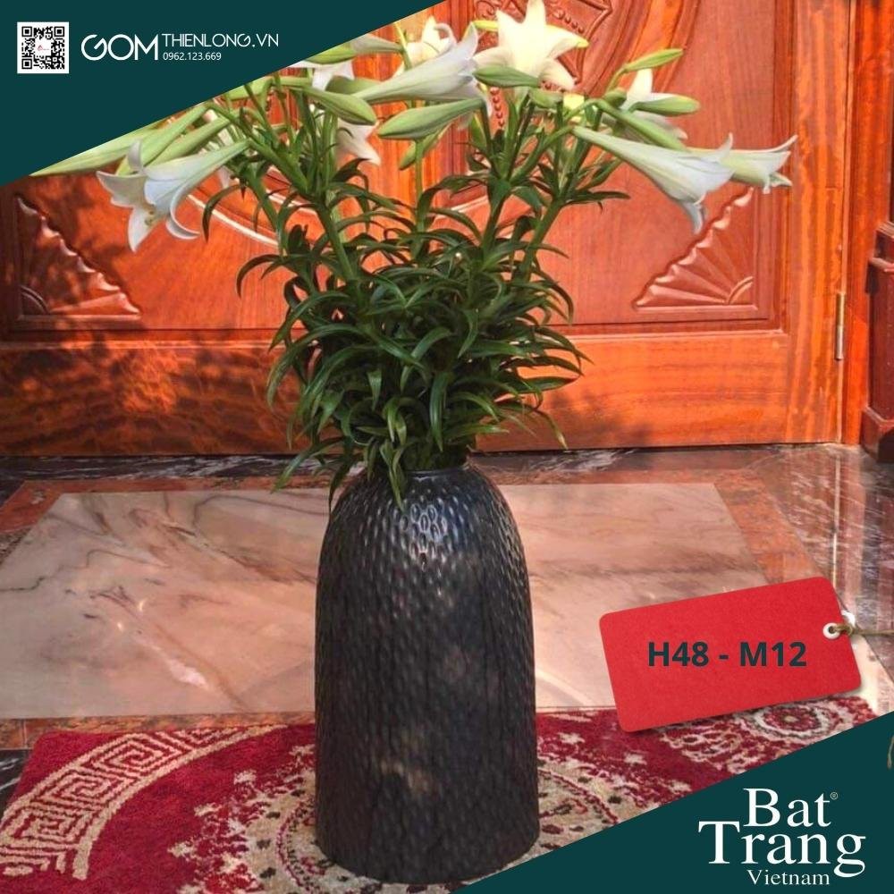 Bình Cắm Hoa Nghệ Thuật Dáng Chuông Nâu Đen Gốm 226100