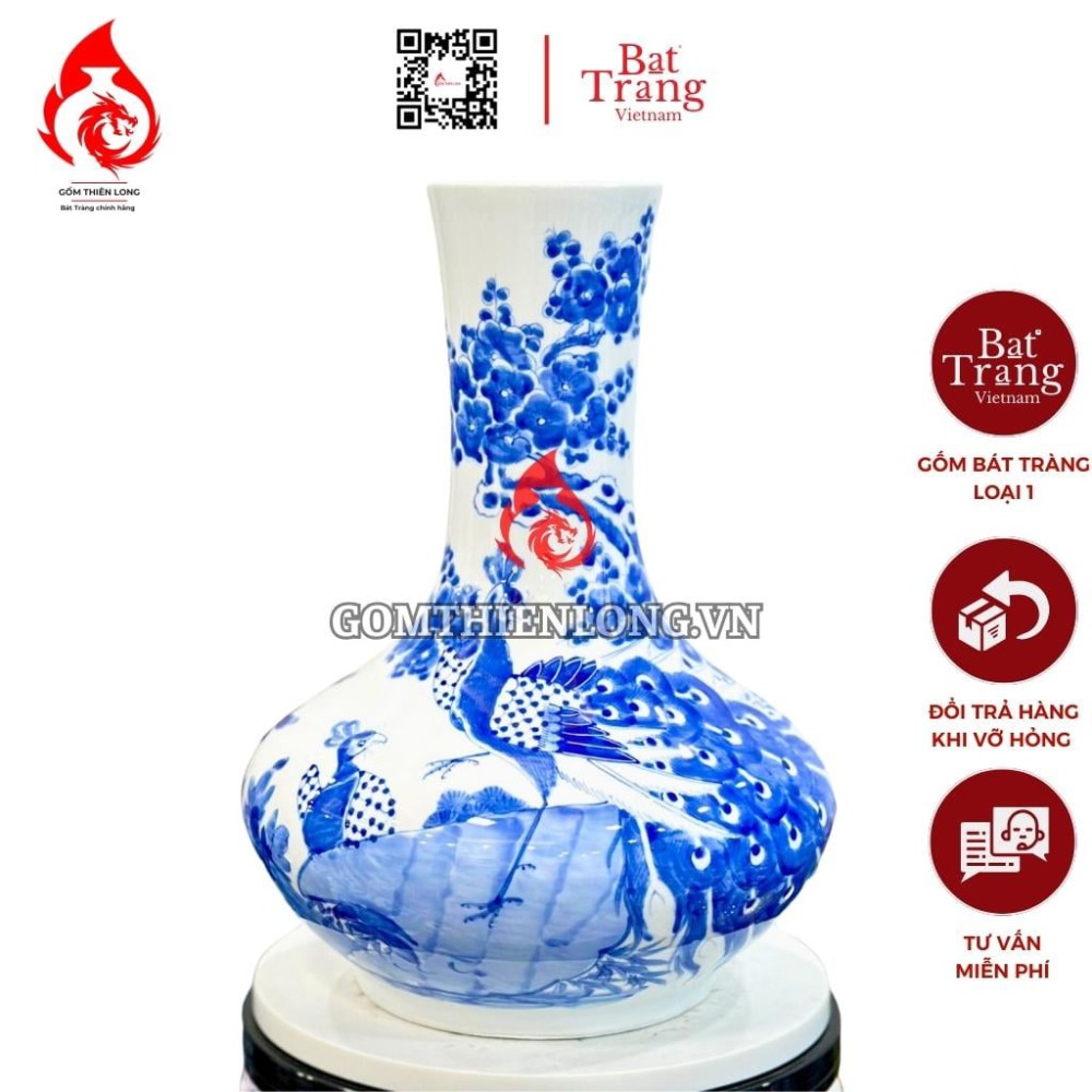 Bình Củ Tỏi Bát Tràng Men Lam Công Danh Phú Quý 231198